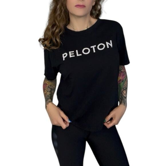 Peloton 100 Century Black Active Workout Gym Cycling Tee Shirt Top Size Medium - Picture 1 of 11